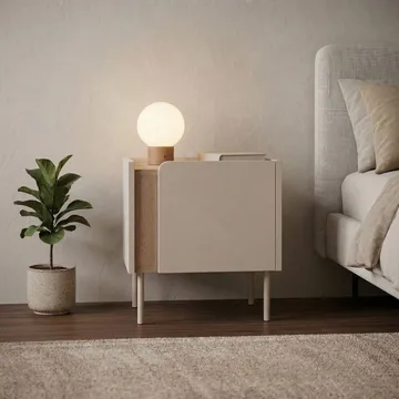 Lomar Nattduksbord 45,5x47,8x35 cm - Naturlig ek, sandsten - Möbler - Bord & matgrupp - Avlastningsbord & sidobord - Sängbord & nattduksbord