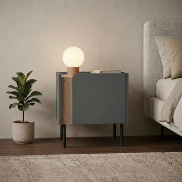 Lomar Nattduksbord 45,5x47,8x35 cm - Naturlig ek/Antracit/Svart - Möbler - Bord & matgrupp - Avlastningsbord & sidobord - Sängbord & nattduksbord