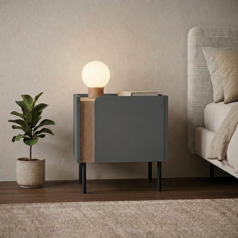 Lomar Nattduksbord 45,5x47,8x35 cm - Naturlig ek/Antracit/Svart - Möbler - Bord & matgrupp - Avlastningsbord & sidobord - Sängbord & nattduksbord