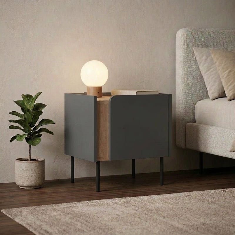 Lomar Nattduksbord 45,5x47,8x35 cm - Naturlig ek/Antracit/Svart - Möbler - Bord & matgrupp - Avlastningsbord & sidobord - Sängbord & nattduksbord