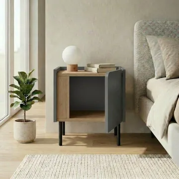 Lomar Nattduksbord 45,5x47,8x35 cm - Naturlig ek/Antracit/Svart - Möbler - Bord & matgrupp - Avlastningsbord & sidobord - Sängbord & nattduksbord