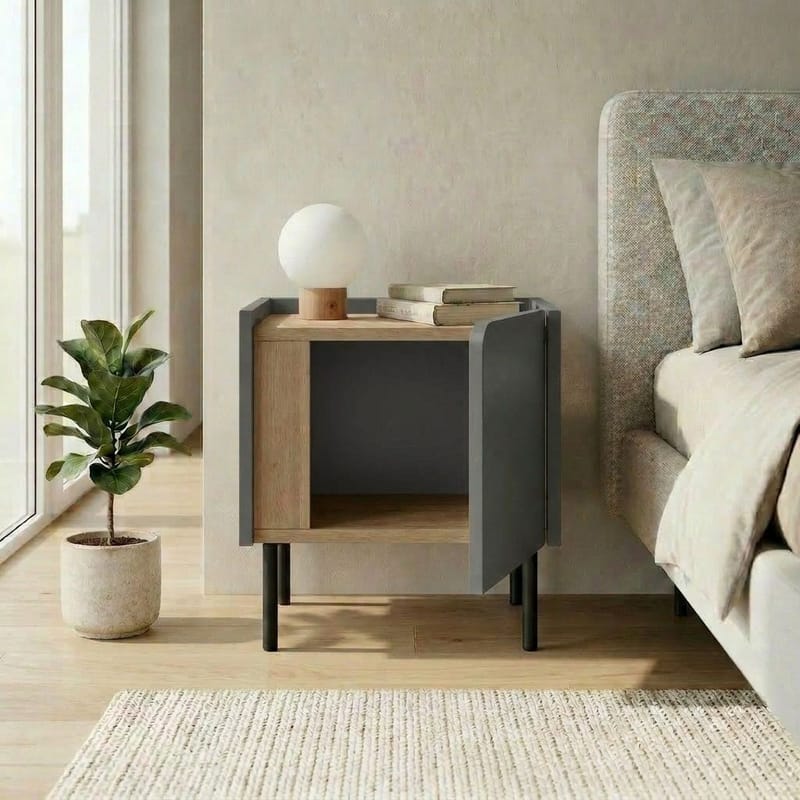 Lomar Nattduksbord 45,5x47,8x35 cm - Naturlig ek/Antracit/Svart - Möbler - Bord & matgrupp - Avlastningsbord & sidobord - Sängbord & nattduksbord