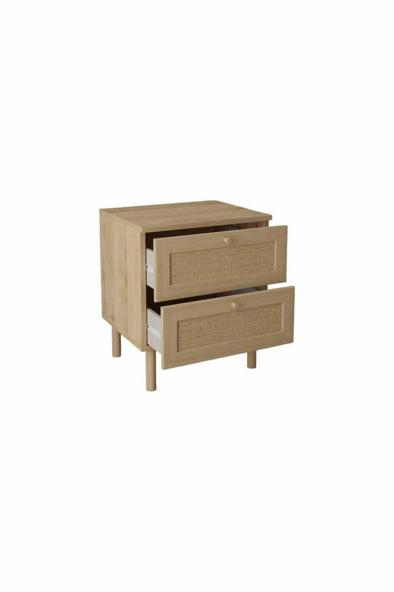Meyloren Sängbord Rotting 50 cm med 2 Lådor - Beige - Möbler - Bord & matgrupp - Avlastningsbord & sidobord - Sängbord & nattduksbord