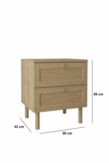 Meyloren Sängbord Rotting 50 cm med 2 Lådor - Beige - Möbler - Bord & matgrupp - Avlastningsbord & sidobord - Sängbord & nattduksbord