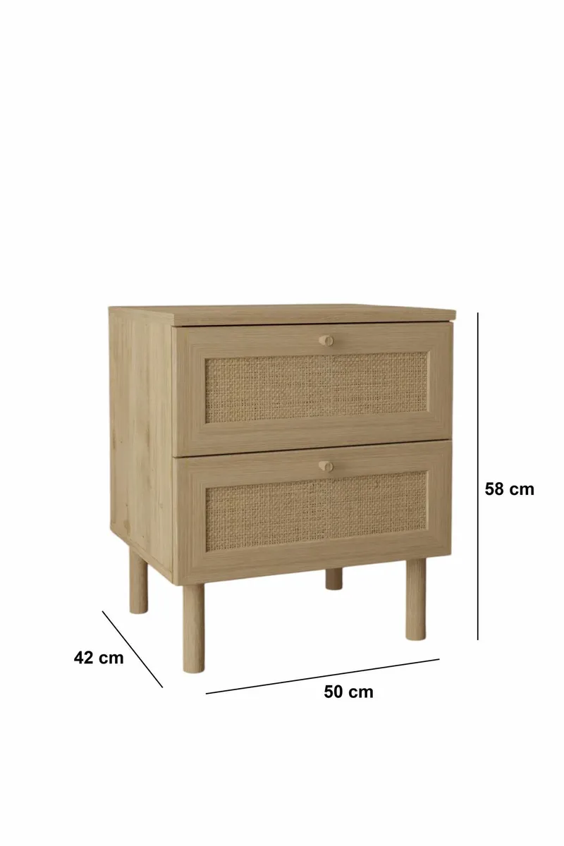 Meyloren Sängbord Rotting 50 cm med 2 Lådor - Beige - Möbler - Bord & matgrupp - Avlastningsbord & sidobord - Sängbord & nattduksbord