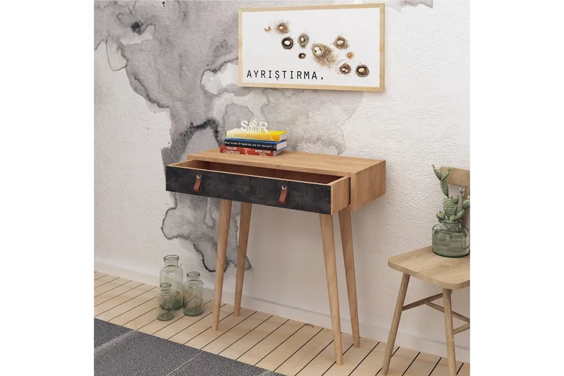Mod Design Avlastningsbord Läderbeslag - Grå/Trä - Möbler - Bord & matgrupp - Avlastningsbord & sidobord - Konsolbord & hallbord