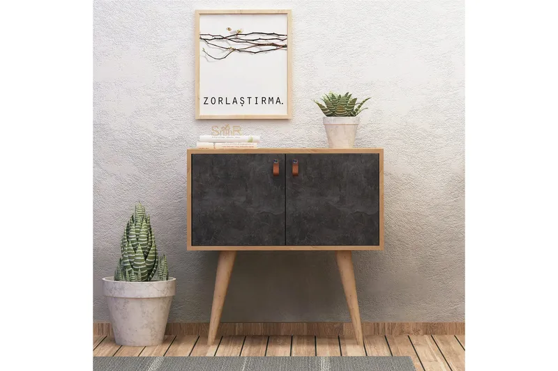 Mod Design Sideboard Läderbeslag - Grå/Trä - Möbler - Bord & matgrupp - Avlastningsbord & sidobord