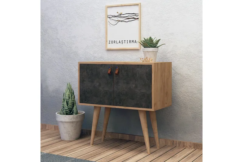 Mod Design Sideboard Läderbeslag - Grå/Trä - Möbler - Bord & matgrupp - Avlastningsbord & sidobord
