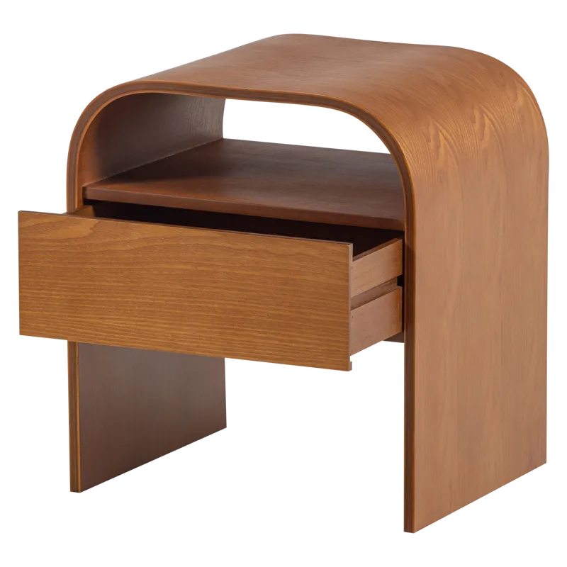 Momo Runt Retro Sängbord & Nattduksbord 40 cm i Trä med Valnötsutseende, Förvaring med Låda - Brun - Möbler - Bord & matgrupp - Avlastningsbord & sidobord - Sängbord & nattduksbord