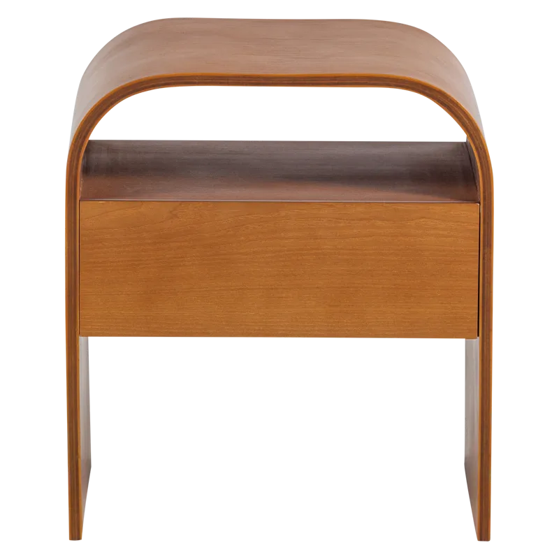 Momo Runt Retro Sängbord & Nattduksbord 40 cm i Trä med Valnötsutseende, Förvaring med Låda - Brun - Möbler - Bord & matgrupp - Avlastningsbord & sidobord - Sängbord & nattduksbord