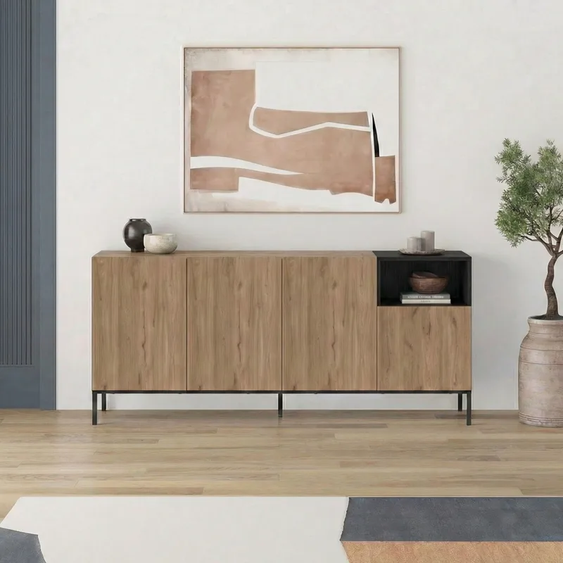 Morlen Konsol 180x80x41,8 cm - Natural Oak, Wood Black, Sandstone - Möbler - Bord & matgrupp - Avlastningsbord & sidobord - Konsolbord & hallbord