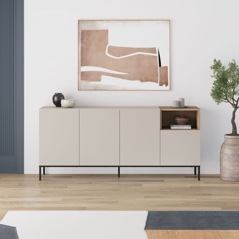 Morlen Konsol 180x80x41,8 cm - Sandstone, Natural Oak, Black - Möbler - Bord & matgrupp - Avlastningsbord & sidobord - Konsolbord & hallbord