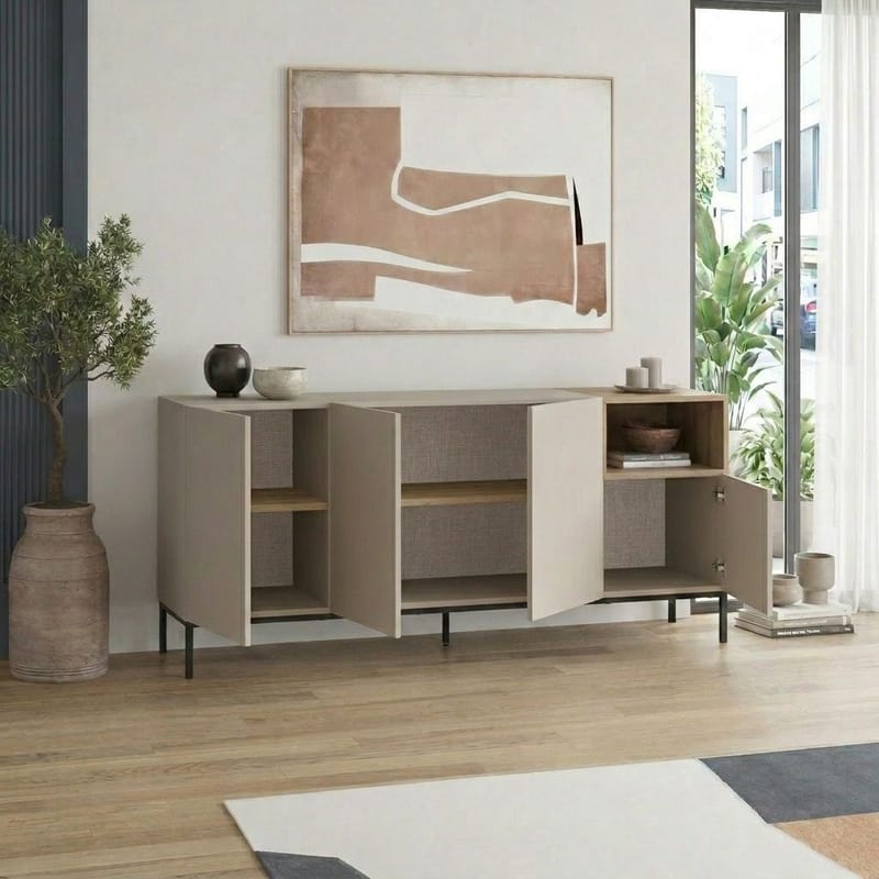 Morlen Konsol 180x80x41,8 cm - Sandstone, Natural Oak, Black - Möbler - Bord & matgrupp - Avlastningsbord & sidobord - Konsolbord & hallbord