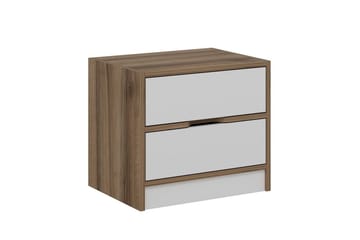 Munna Sängbord & Nattduksbord 54 cm med Trä- och Valnötsutseende, Förvaring med Lådor - Vit/Brun - Möbler - Bord & matgrupp - Avlastningsbord & sidobord - Sängbord & nattduksbord