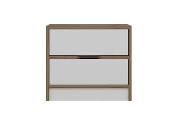 Munna Sängbord & Nattduksbord 54 cm med Trä- och Valnötsutseende, Förvaring med Lådor - Vit/Brun - Möbler - Bord & matgrupp - Avlastningsbord & sidobord - Sängbord & nattduksbord