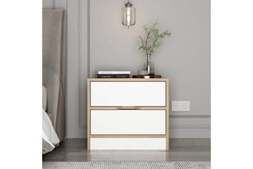 Munna Sängbord & Nattduksbord 54 cm med Trä- och Valnötsutseende, Förvaring med Lådor - Vit/Brun - Möbler - Bord & matgrupp - Avlastningsbord & sidobord - Sängbord & nattduksbord