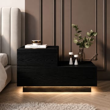 Mutki Sängbord & Nattduksbord 70x35x38,3 cm med Trä- och Valnötsutseende, Förvaring med Lådor och LED-belysning - Svart - Möbler - Bord & matgrupp - Avlastningsbord & sidobord - Sängbord & nattduksbord