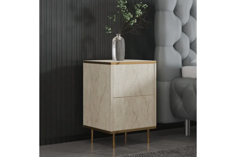 Nattduksbord Imaj Travertin / Rany - Beige/Guld - Möbler - Bord & matgrupp - Avlastningsbord & sidobord - Sängbord & nattduksbord