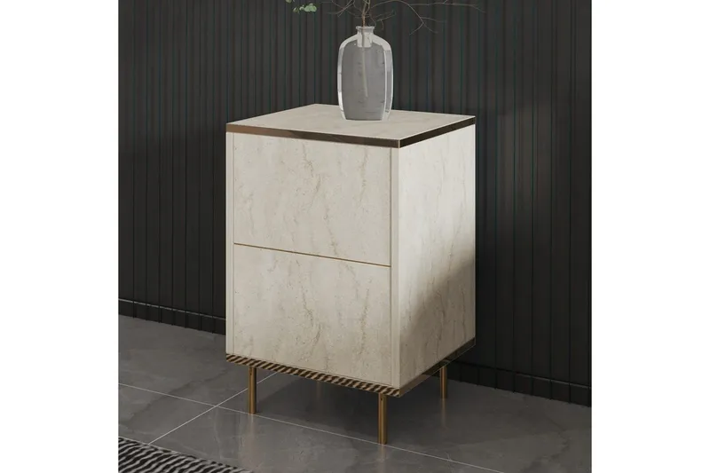 Nattduksbord Imaj Travertin / Rany - Beige/Guld - Möbler - Bord & matgrupp - Avlastningsbord & sidobord - Sängbord & nattduksbord