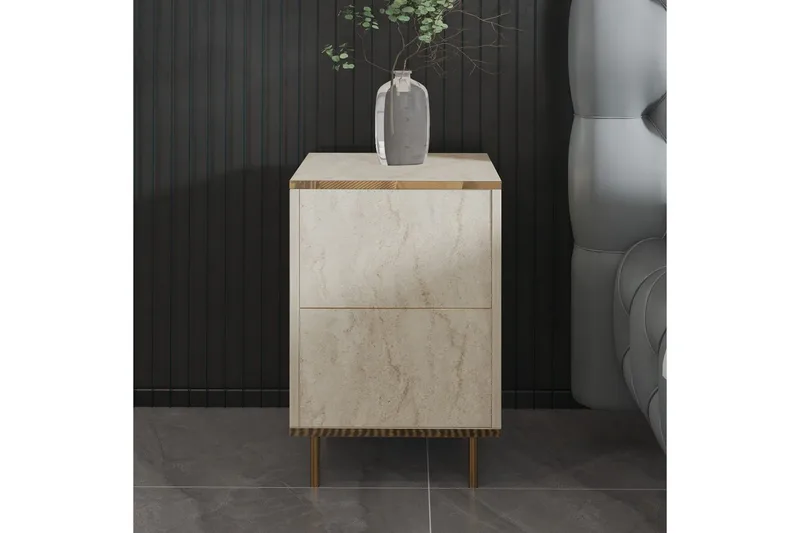Nattduksbord Imaj Travertin / Rany - Beige/Guld - Möbler - Bord & matgrupp - Avlastningsbord & sidobord - Sängbord & nattduksbord