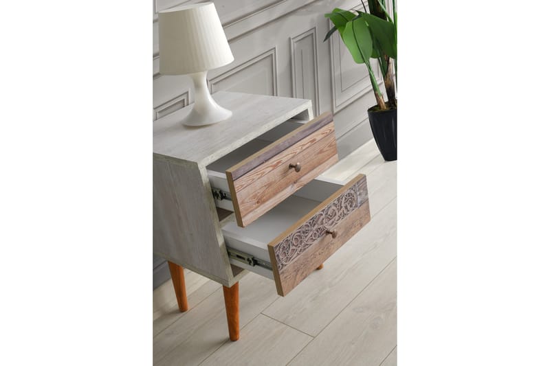 Nattduksbord Scharver 40 cm - Vit|Valnöt - Sängbord & nattduksbord