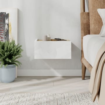 Nilena Vägghängt Sängbord 38 cm med Trä- och Ekutseende, Förvaring med Låda - Vit/Beige - Möbler - Bord & matgrupp - Avlastningsbord & sidobord - Sängbord & nattduksbord
