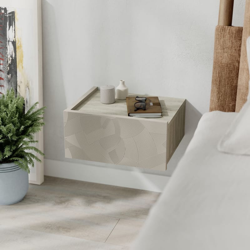Nilena Vägghängt Sängbord 38 cm med Travertinutseende, Förvaring med Låda - Beige - Möbler - Bord & matgrupp - Avlastningsbord & sidobord - Sängbord & nattduksbord