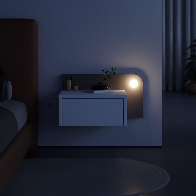 Nosina Vägghängt Sängbord & Nattduksbord med LED-belysning och Låda 52 cm i Trä - Vit/Brun - Möbler - Bord & matgrupp - Avlastningsbord & sidobord - Sängbord & nattduksbord