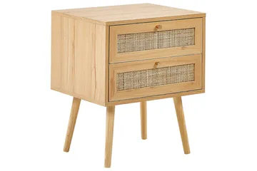 Perote Sängbord Rotting med 2 Lådor i Trä - Beige - Möbler - Bord & matgrupp - Avlastningsbord & sidobord - Sängbord & nattduksbord