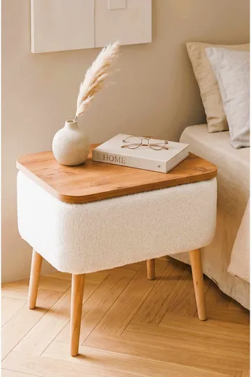 Queno Sängbord 60x55x30 cm - Vit och natur - Möbler - Bord & matgrupp - Avlastningsbord & sidobord - Sängbord & nattduksbord