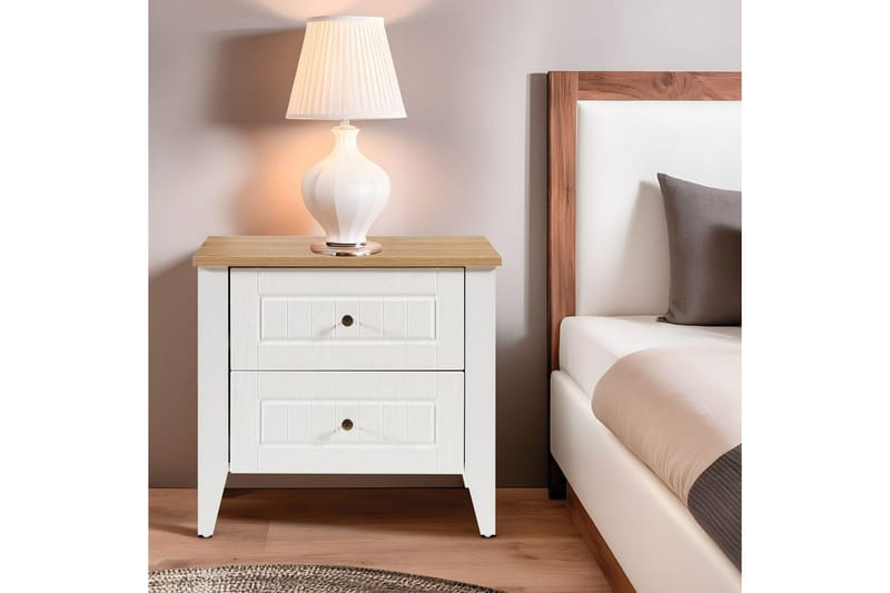 Ranko Sängbord 60 cm - Mediumfärgat trä/Vit - Möbler - Bord & matgrupp - Avlastningsbord & sidobord - Sängbord & nattduksbord