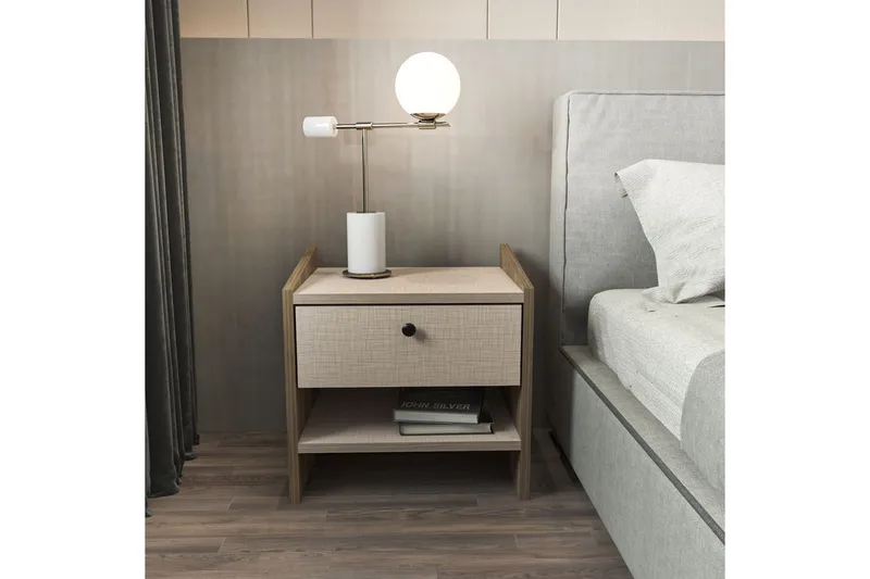 Retzow Sängbord - Valnöt/Beige - Möbler - Bord & matgrupp - Avlastningsbord & sidobord - Sängbord & nattduksbord