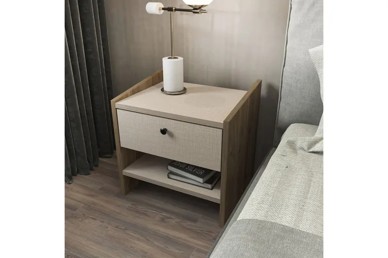 Retzow Sängbord - Valnöt/Beige - Möbler - Bord & matgrupp - Avlastningsbord & sidobord - Sängbord & nattduksbord