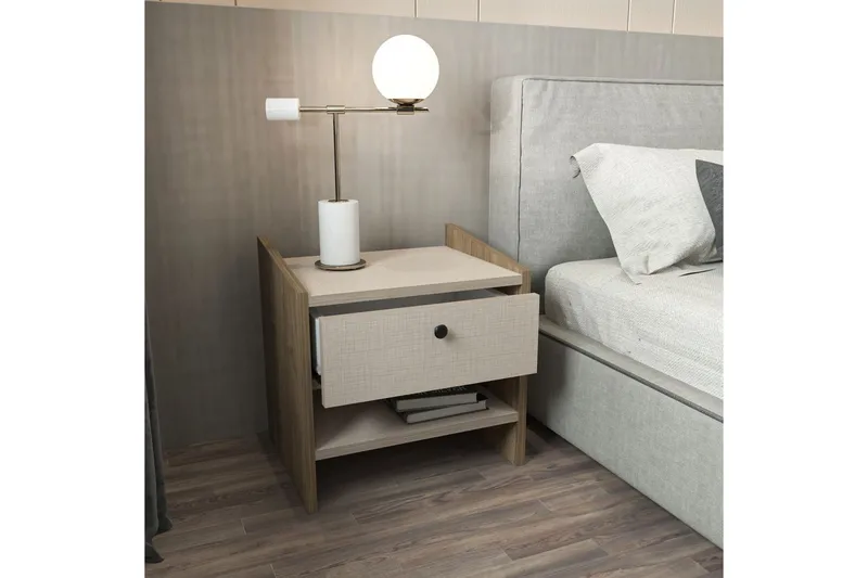 Retzow Sängbord - Valnöt/Beige - Möbler - Bord & matgrupp - Avlastningsbord & sidobord - Sängbord & nattduksbord