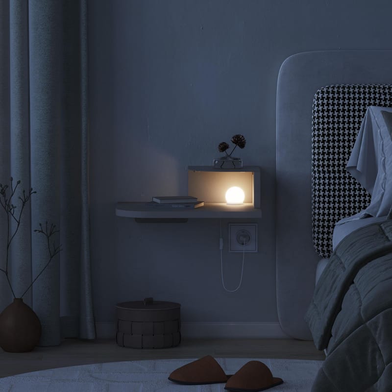 Rilina Vägghängt Sängbord 40 cm med Ljust Träutseende, Förvaring med Hylla och LED-belysning - Beige - Möbler - Bord & matgrupp - Avlastningsbord & sidobord - Sängbord & nattduksbord