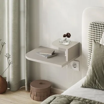 Rilina Vägghängt Sängbord 40 cm med Ljust Träutseende, Förvaring med Hylla och LED-belysning - Beige - Möbler - Bord & matgrupp - Avlastningsbord & sidobord - Sängbord & nattduksbord