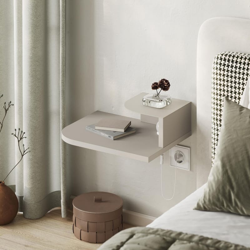 Rilina Vägghängt Sängbord 40 cm med Ljust Träutseende, Förvaring med Hylla och LED-belysning - Beige - Möbler - Bord & matgrupp - Avlastningsbord & sidobord - Sängbord & nattduksbord