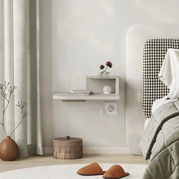 Rilina Vägghängt Sängbord 40 cm med Ljust Träutseende, Förvaring med Hylla och LED-belysning - Beige - Möbler - Bord & matgrupp - Avlastningsbord & sidobord - Sängbord & nattduksbord