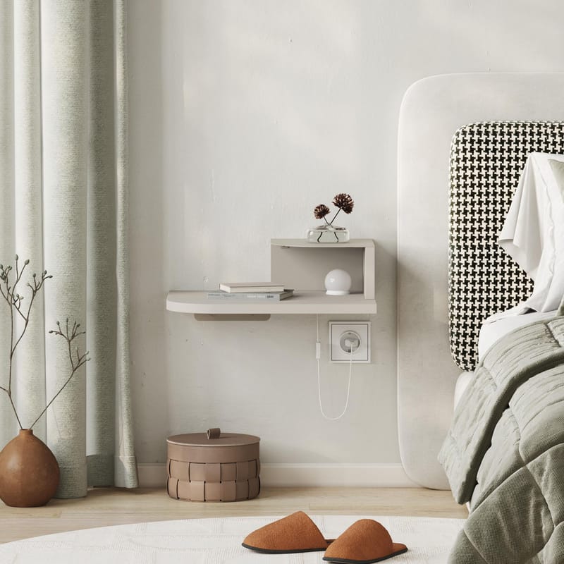 Rilina Vägghängt Sängbord 40 cm med Ljust Träutseende, Förvaring med Hylla och LED-belysning - Beige - Möbler - Bord & matgrupp - Avlastningsbord & sidobord - Sängbord & nattduksbord