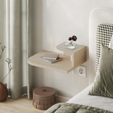 Rilina Vägghängt Sängbord 40 cm med Trä- och Ekutseende, Förvaring med Hylla och LED-belysning - Beige - Möbler - Bord & matgrupp - Avlastningsbord & sidobord - Sängbord & nattduksbord