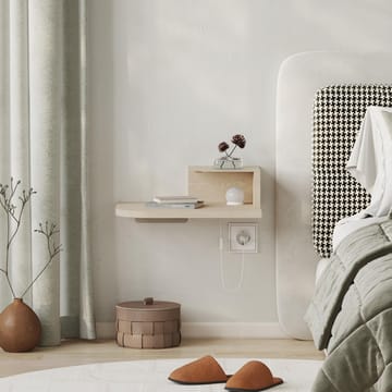 Rilina Vägghängt Sängbord 40 cm med Trä- och Ekutseende, Förvaring med Hylla och LED-belysning - Beige - Möbler - Bord & matgrupp - Avlastningsbord & sidobord - Sängbord & nattduksbord