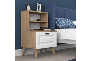 Sängbord Akashya 45x40 cm Brun/Vit - Hanah Home - Möbler - Bord & matgrupp - Avlastningsbord & sidobord - Sängbord & nattduksbord
