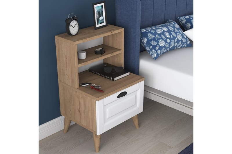 Sängbord Akashya 45x40 cm Brun/Vit - Hanah Home - Möbler - Bord & matgrupp - Avlastningsbord & sidobord - Sängbord & nattduksbord