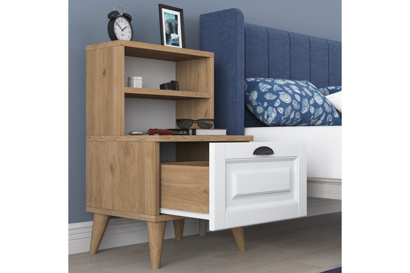 Sängbord Akashya 45x40 cm Brun/Vit - Hanah Home - Möbler - Bord & matgrupp - Avlastningsbord & sidobord - Sängbord & nattduksbord