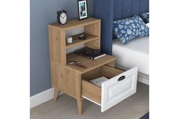 Akashya Sängbord 45x40 cm Brun/Vit - Hanah Home - Möbler - Bord & matgrupp - Avlastningsbord & sidobord - Sängbord & nattduksbord