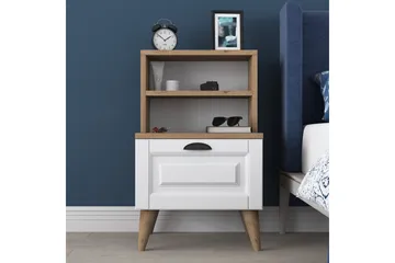 Akashya Sängbord 45x40 cm Brun/Vit - Hanah Home - Möbler - Bord & matgrupp - Avlastningsbord & sidobord - Sängbord & nattduksbord