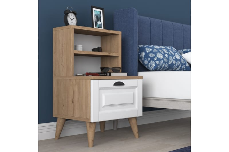 Akashya Sängbord 45x40 cm Brun/Vit - Hanah Home - Möbler - Bord & matgrupp - Avlastningsbord & sidobord - Sängbord & nattduksbord