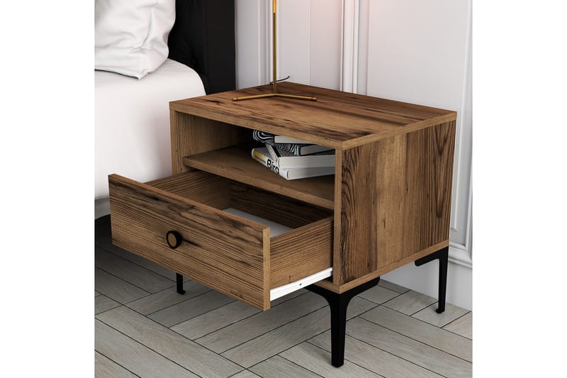 Sängbord Ameias 56x40 cm Brun - Hanah Home - Sängbord & nattduksbord