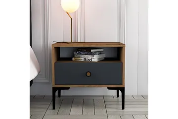 Ameias Sängbord 56x40 cm Brun/Antracit - Hanah Home - Möbler - Bord & matgrupp - Avlastningsbord & sidobord - Sängbord & nattduksbord
