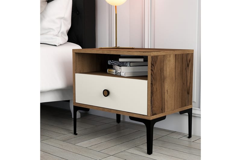 Sängbord Ameias 56x40 cm Brun/Beige - Hanah Home - Möbler - Bord & matgrupp - Avlastningsbord & sidobord - Sängbord & nattduksbord